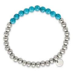 Chisel Stainless Steel Polished 6mm Synthetic Turquoise Beaded Stretch Bracelet - 7