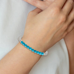 Chisel Stainless Steel Polished 6mm Synthetic Turquoise Beaded Stretch Bracelet - 7