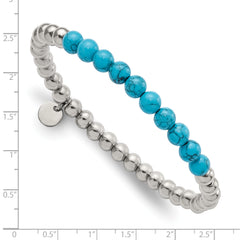Chisel Stainless Steel Polished 6mm Synthetic Turquoise Beaded Stretch Bracelet - 7