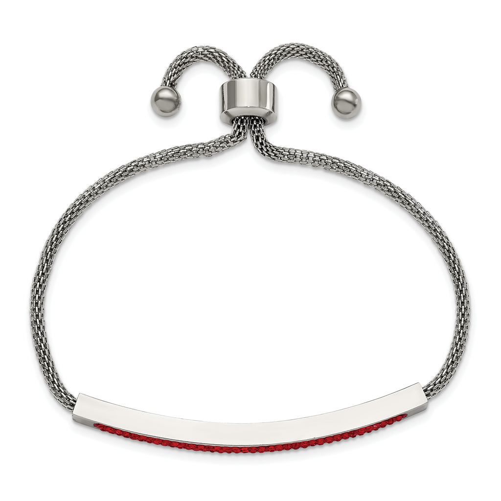 Chisel Stainless Steel Polished with Red Glass Adjustable Bracelet - Up to 9