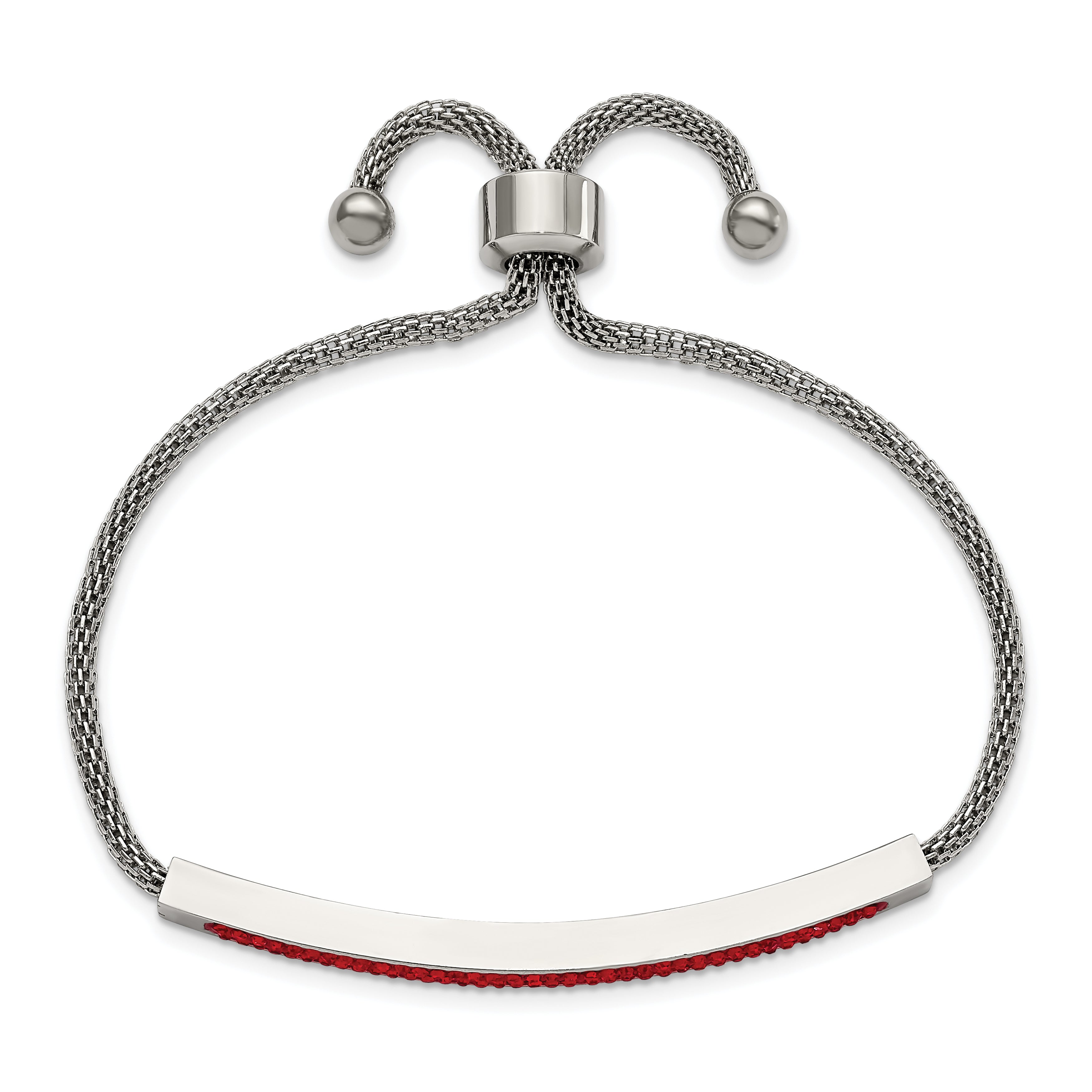 Chisel Stainless Steel Polished with Red Glass Adjustable Bracelet - Up to 9