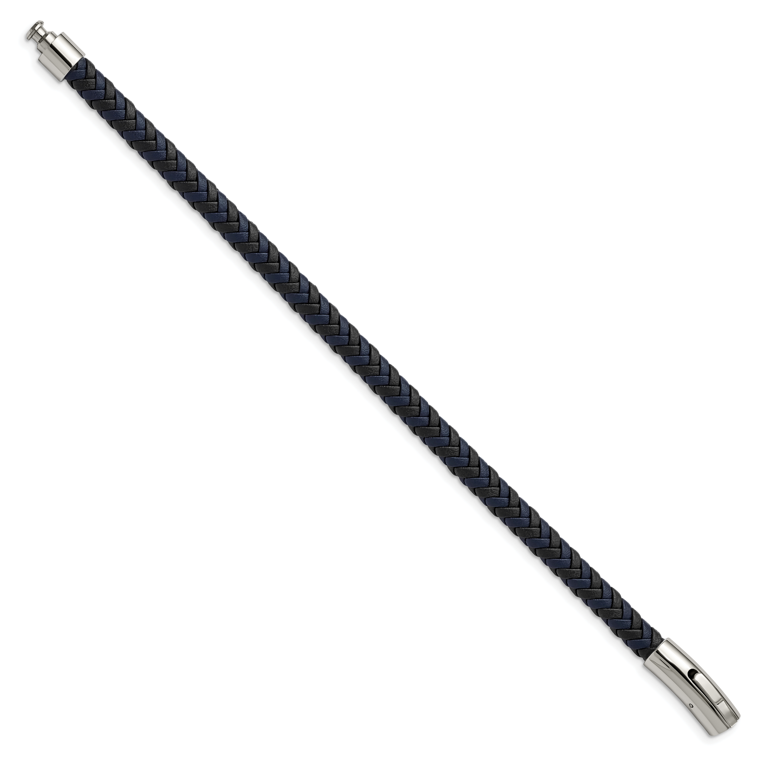 Chisel Stainless Steel Polished Black and Blue Braided Leather 8.25 inch Bracelet Secondary image