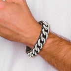 Curb Chain & Brown Leather Bracelet in Stainless Steel