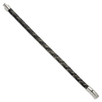 Braided Black & Grey Leather Bracelet in Stainless Steel