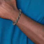 Braided Black & Grey Leather Bracelet in Stainless Steel