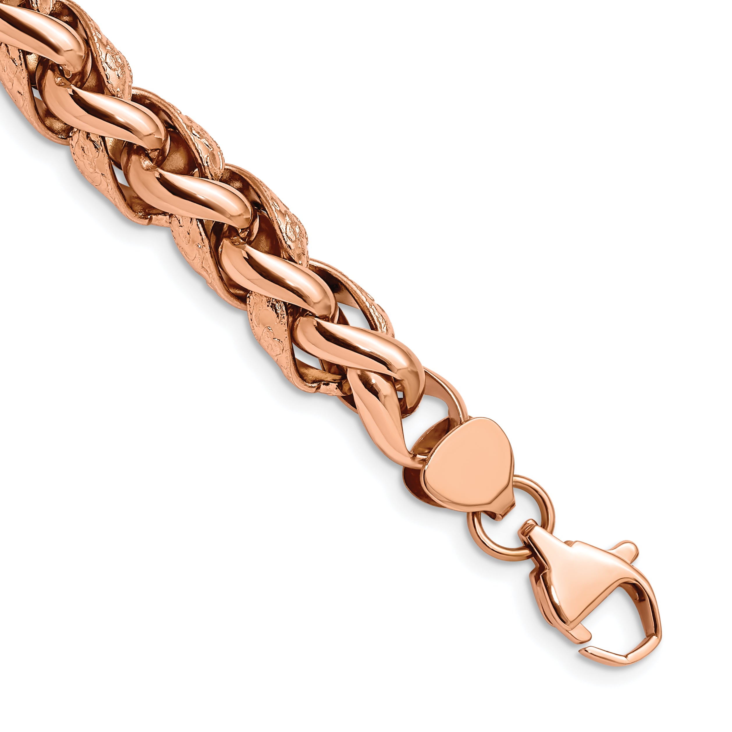 Chisel Stainless Steel Polished and Textured Rose IP-plated 8.75 inch Wheat Bracelet Main image