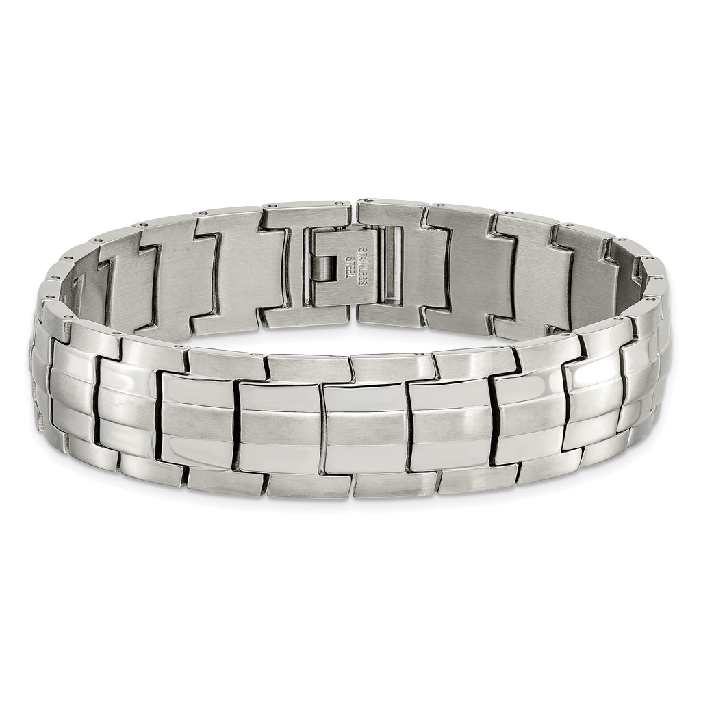 Brushed & Polished Link Bracelet in Stainless Steel