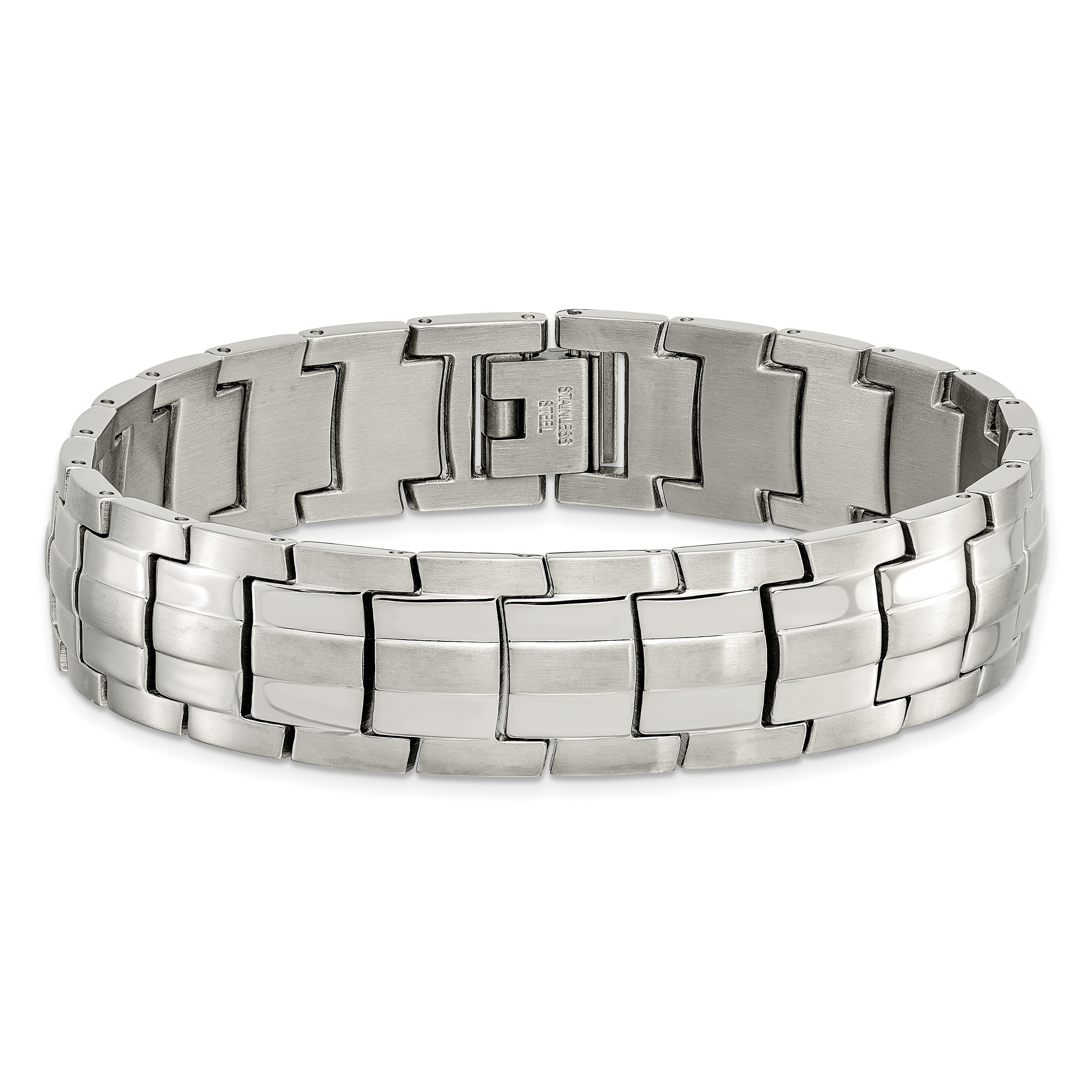 Brushed & Polished Link Bracelet in Stainless Steel