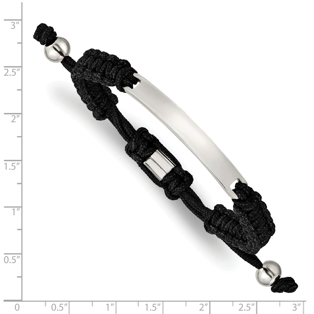 Chisel Stainless Steel Polished Black Nylon Adjustable ID Bracelet - 6.25 to 9.5