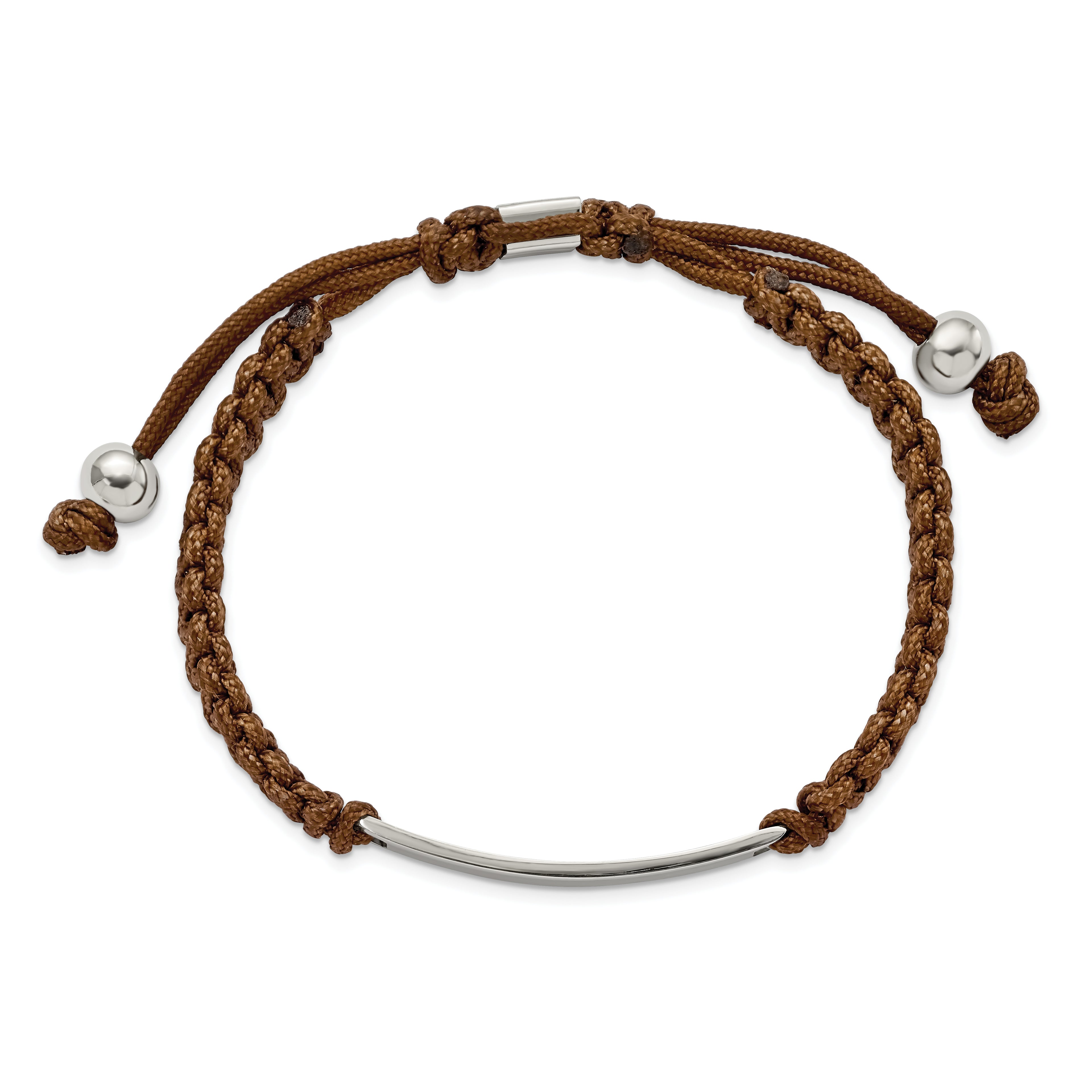 Chisel Stainless Steel Polished Brown Nylon Adjustable ID Bracelet - 7.5 to 10.5