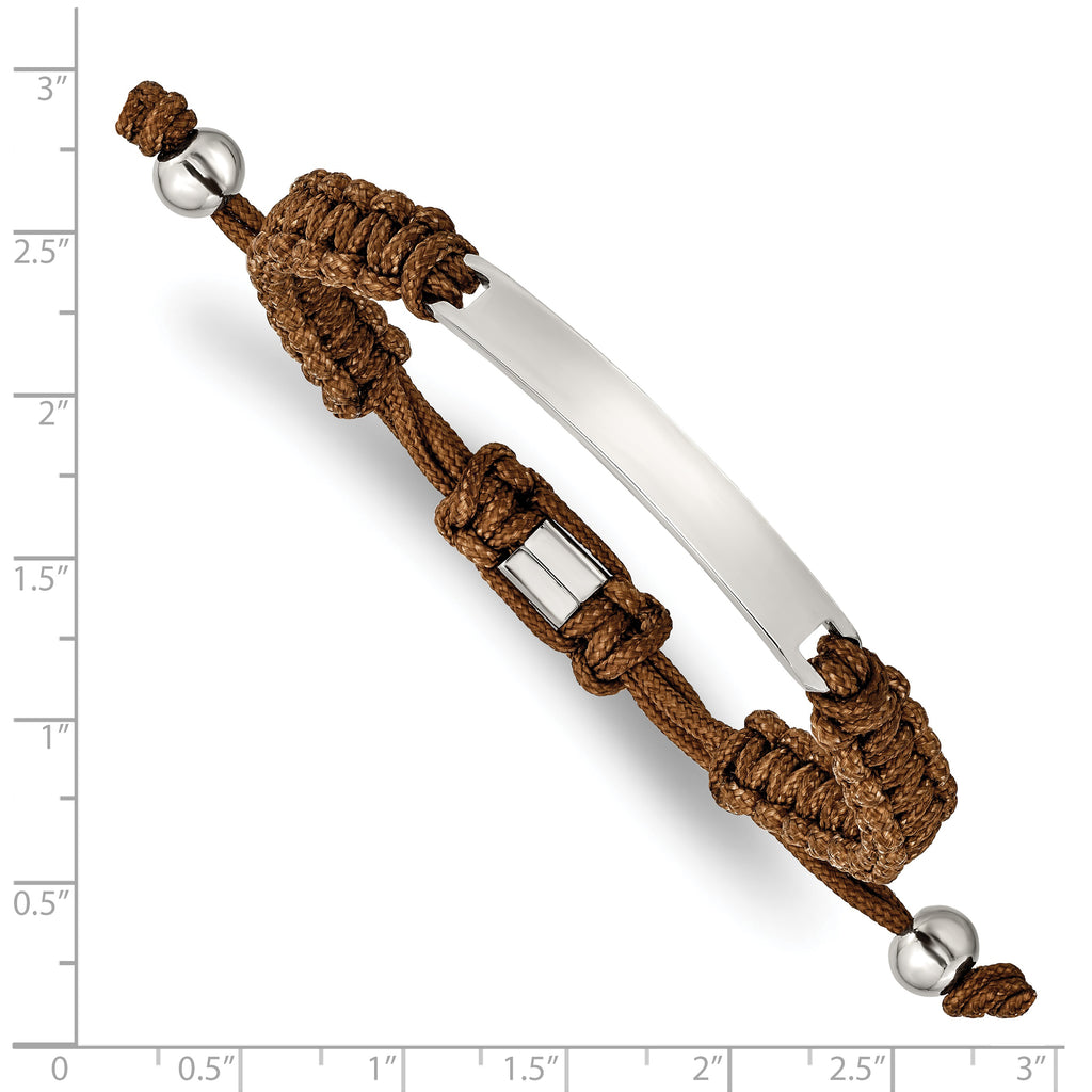 Chisel Stainless Steel Polished Brown Nylon Adjustable ID Bracelet - 7.5 to 10.5