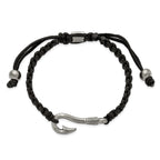 Fishing Hook Adjustable Bracelet in Stainless Steel & Black Nylon