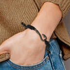 Chisel Stainless Steel Brushed Gun Metal IP-plated Fishing Hook Black Nylon Adjustable Bracelet - 6 to 9