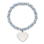 Chisel Stainless Steel Polished Heart Dangle Blue Glass Beaded Stretch Bracelet