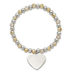 Chisel Stainless Steel Polished Heart Dangle 6mm Glass Beaded Stretch Bracelet