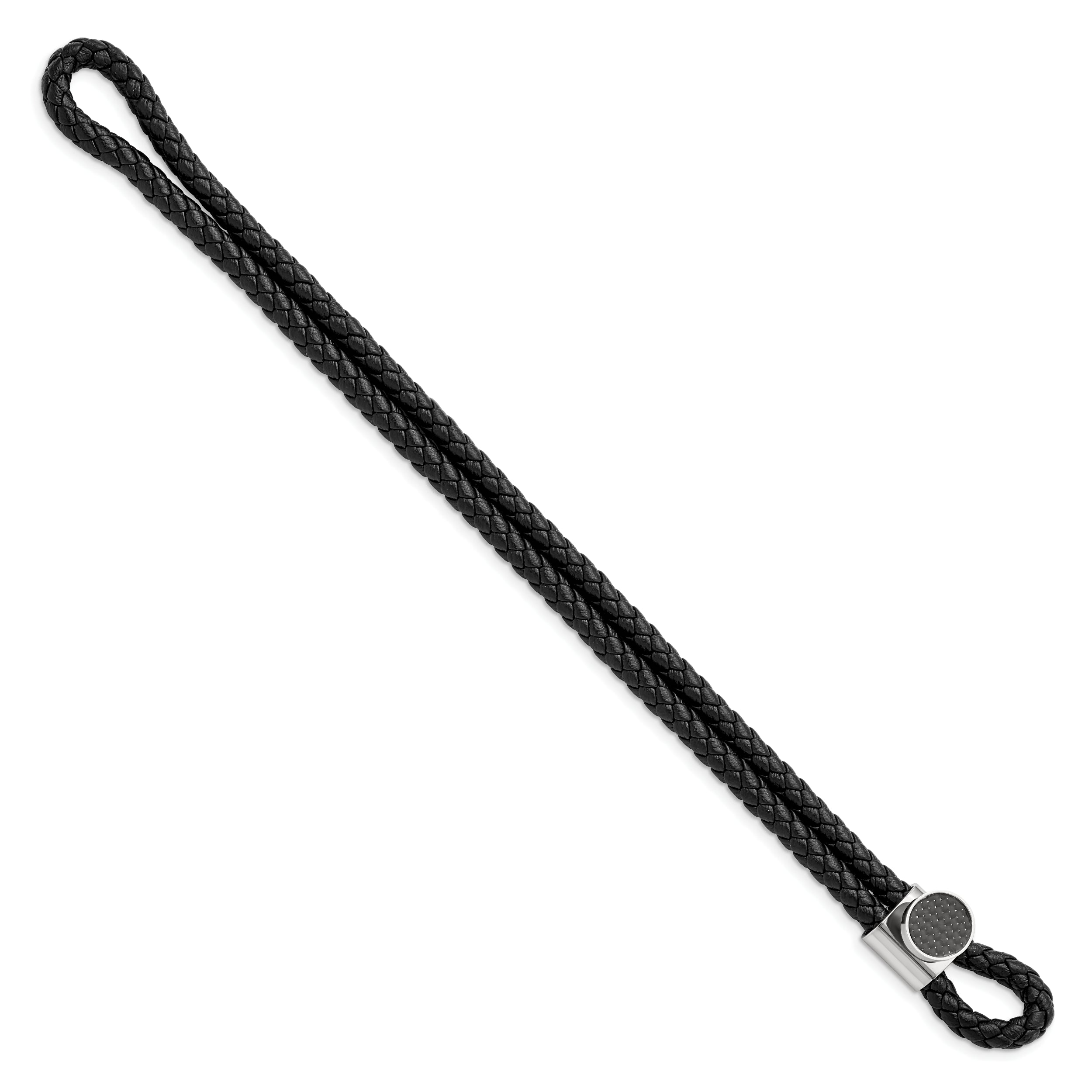 Chisel Stainless Steel Polished with Black Carbon Fiber Inlay Black Braided Leather 8.5 inch Bracelet - 8.5