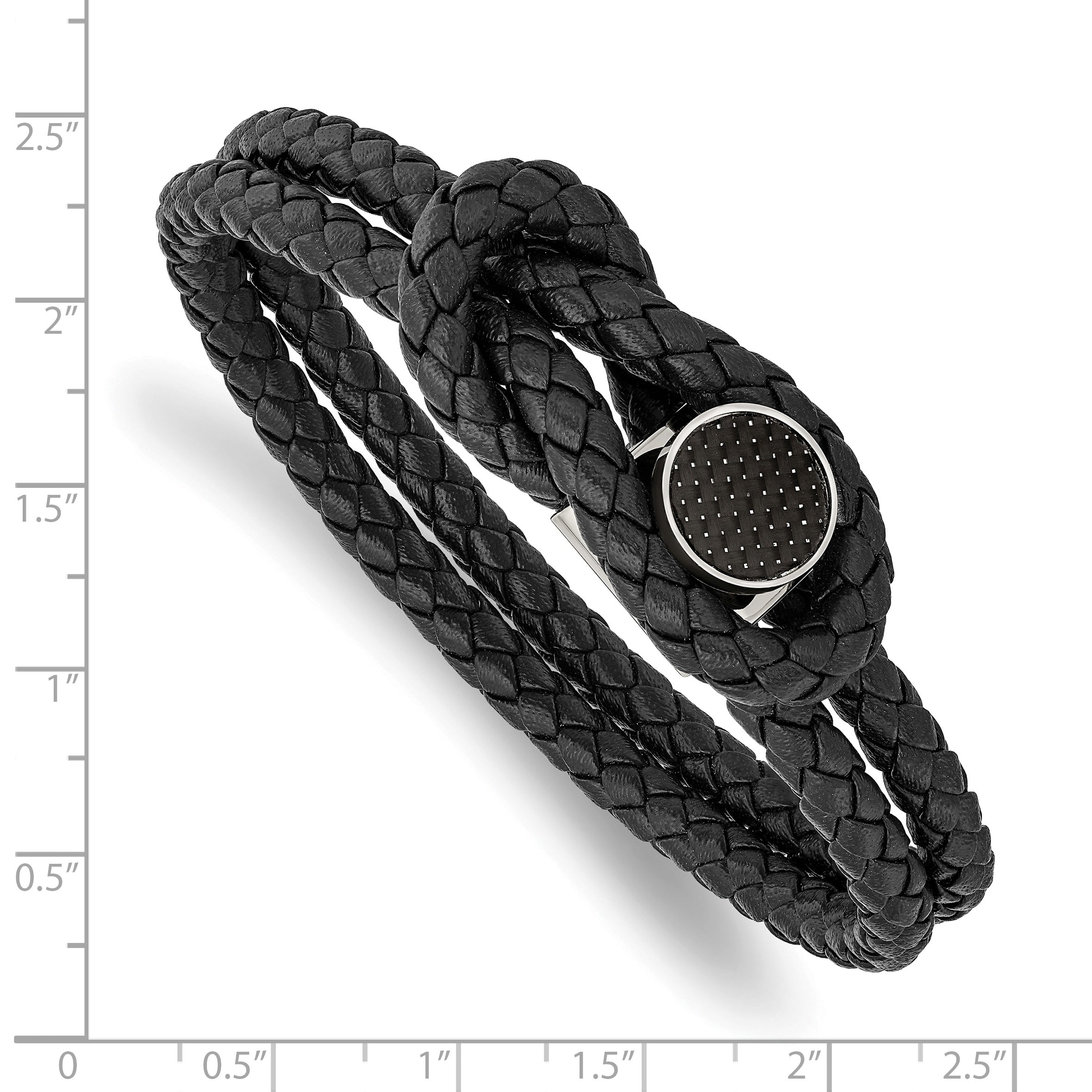Chisel Stainless Steel Polished with Black Carbon Fiber Inlay Black Braided Leather 8.5 inch Bracelet - 8.5