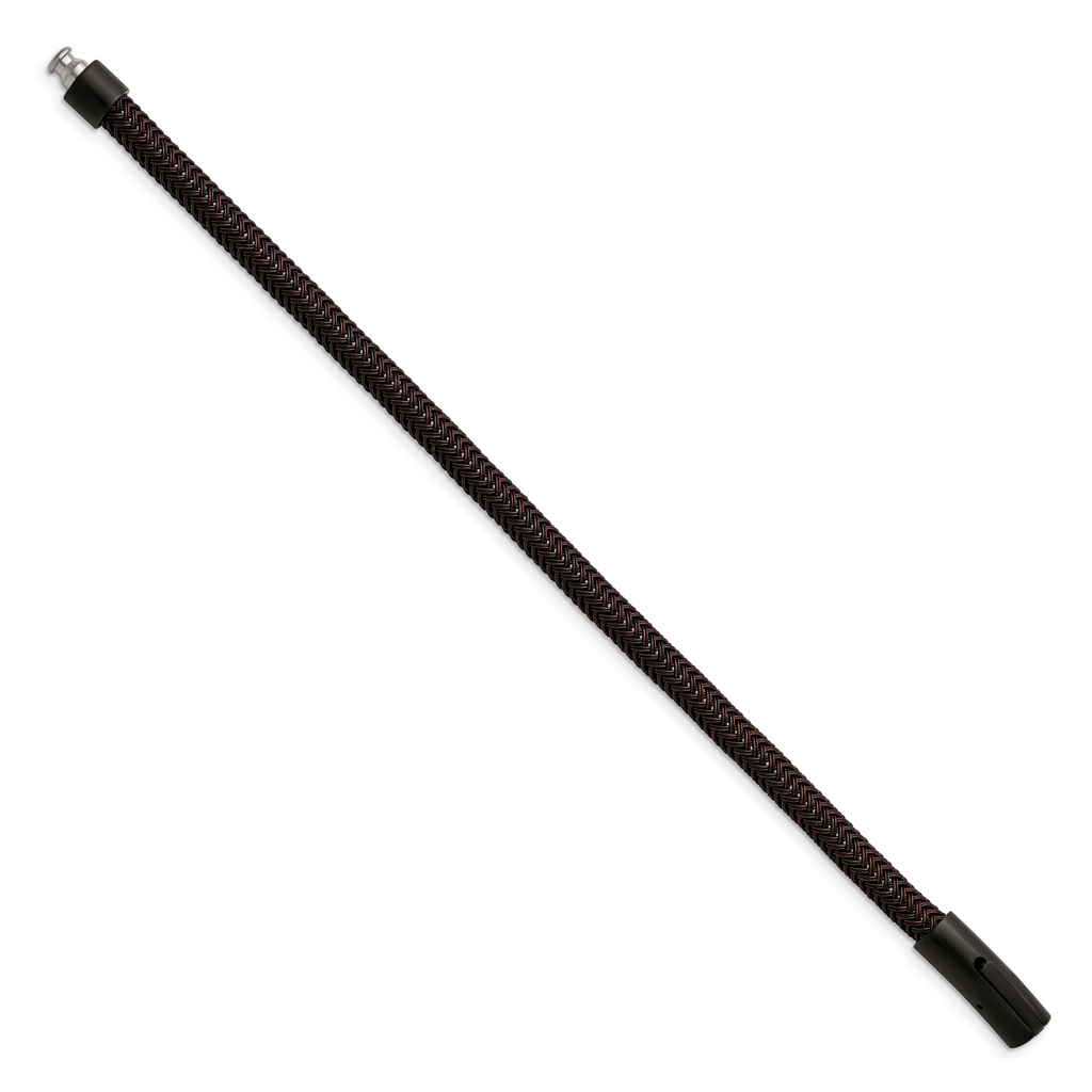 Chisel Stainless Steel Brushed and Polished Black and Brown Wire 8.25 inch Bracelet
