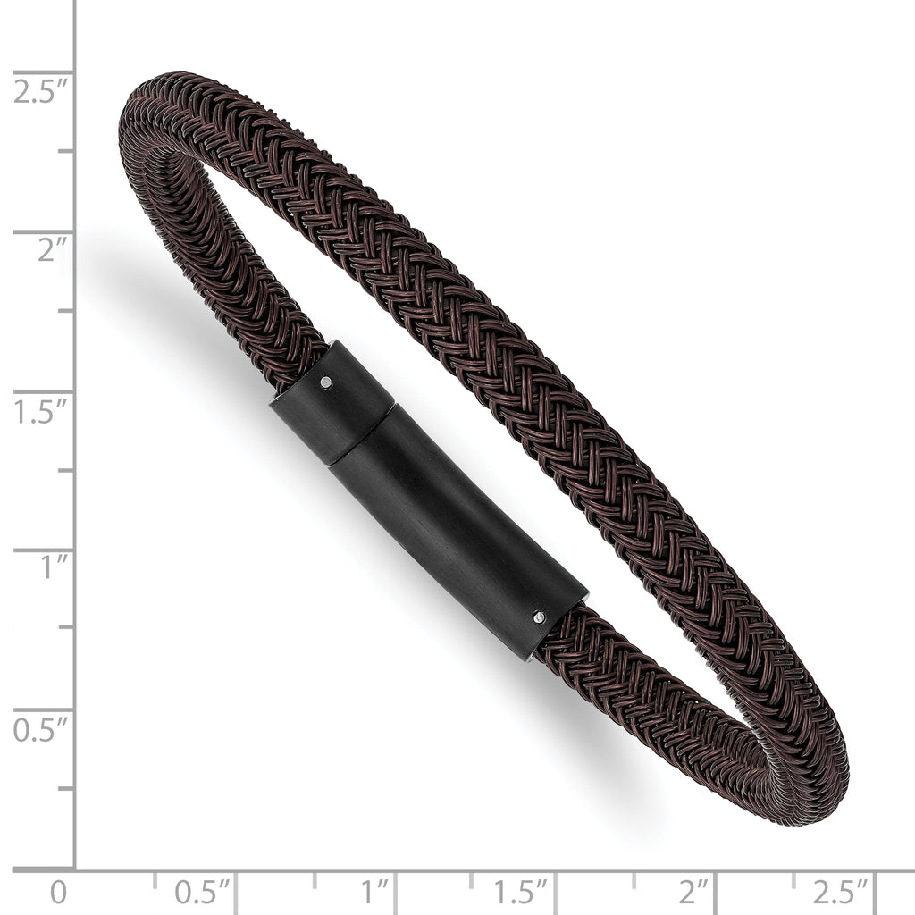 Chisel Stainless Steel Brushed and Polished Black and Brown Wire 8.25 inch Bracelet
