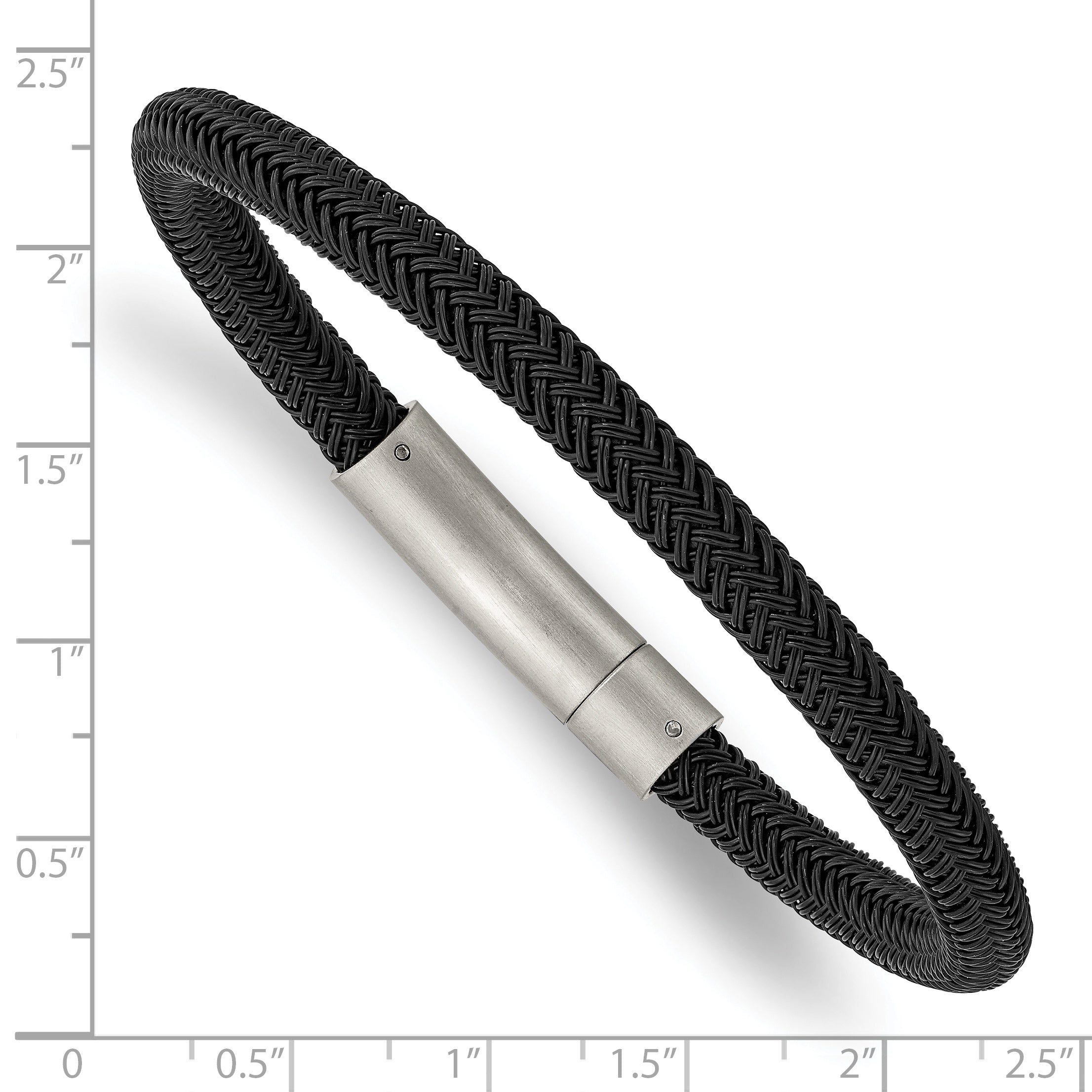 Chisel Stainless Steel Brushed and Polished Black Wire 8.25 inch Bracelet