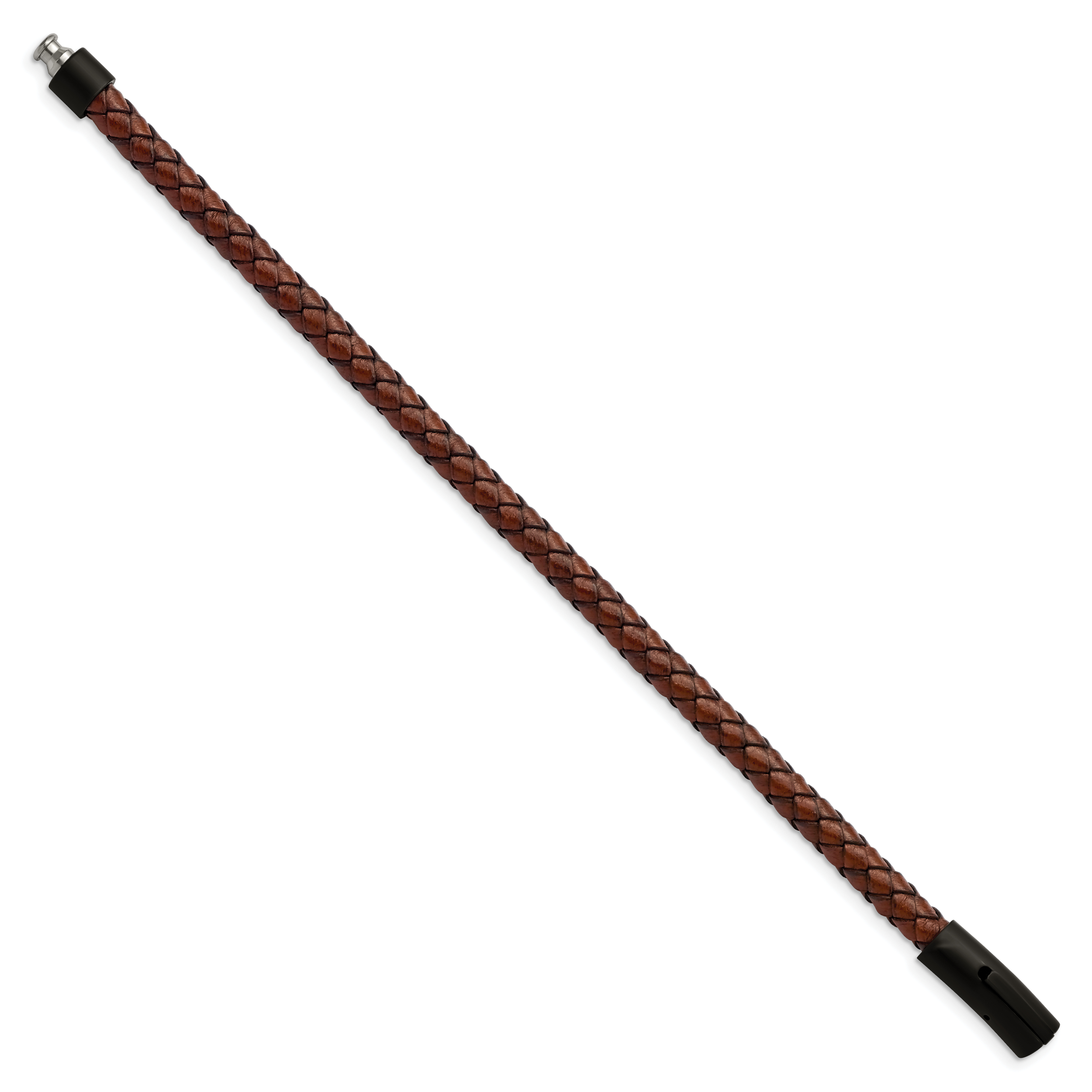 Braided Leather Bracelet in Stainless Steel & Brown Leather