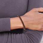 Braided Leather Bracelet in Stainless Steel & Brown Leather