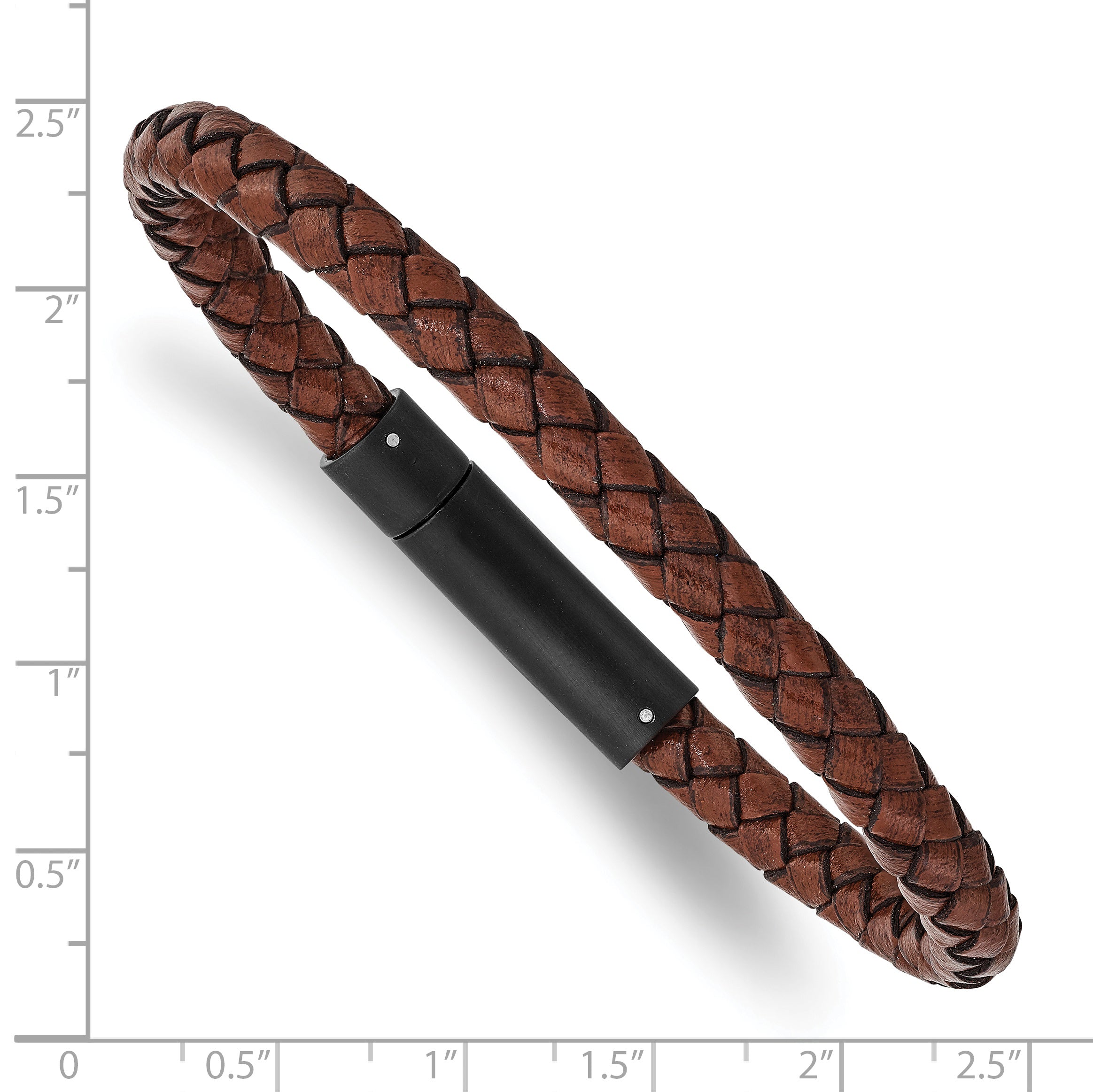 Braided Leather Bracelet in Stainless Steel & Brown Leather