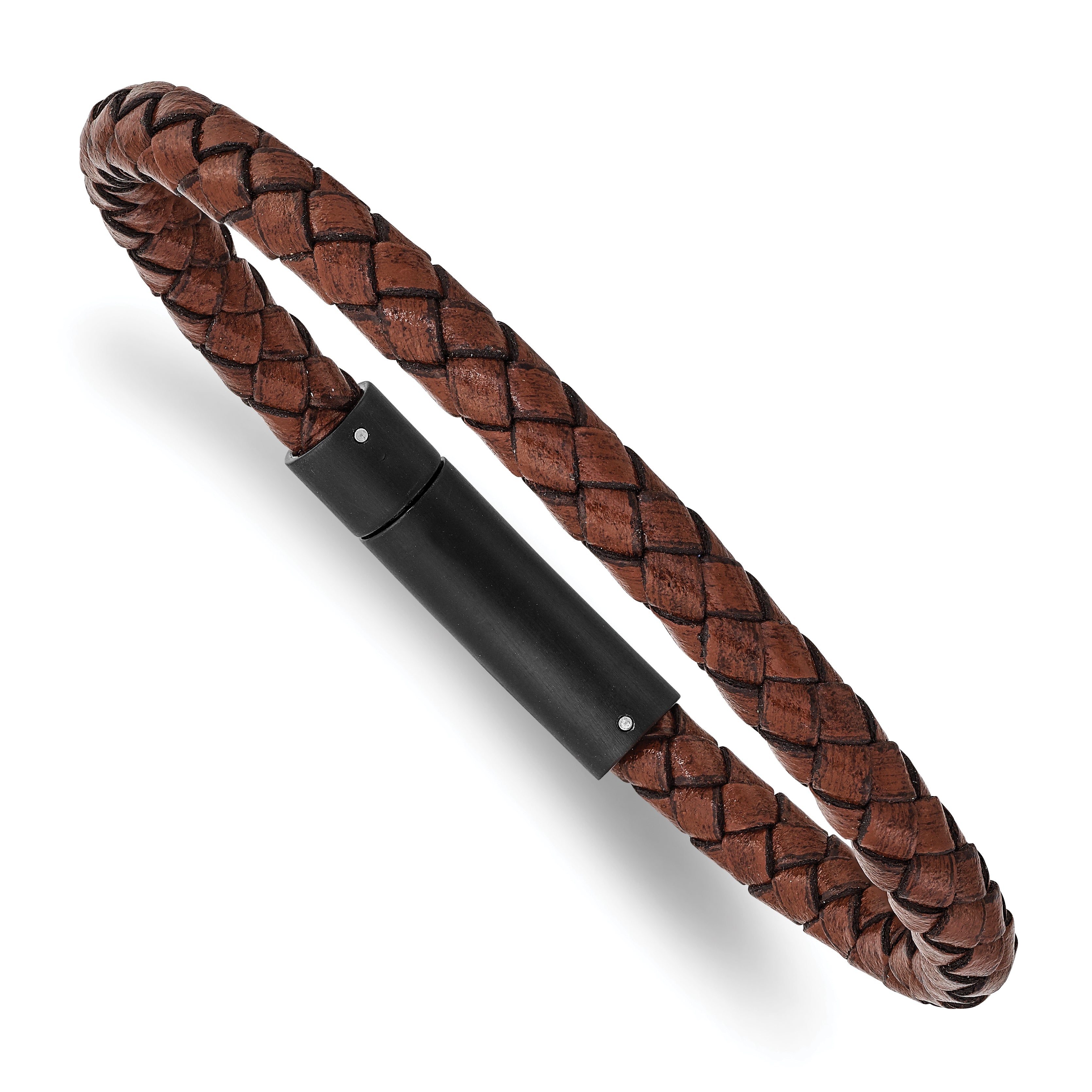 Chisel Stainless Steel Brushed Black IP-plated Brown Braided Leather 8.25 inch Bracelet Main image
