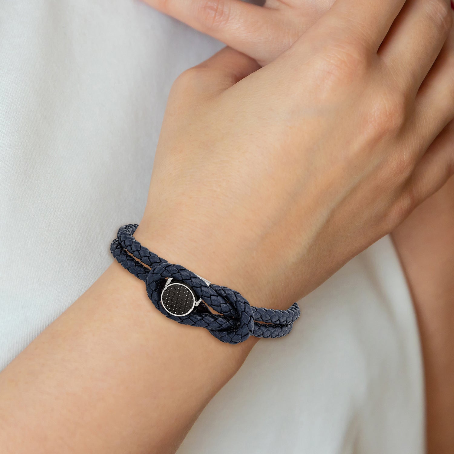 Carbon Fiber & Braided Leather Bracelet in Stainless Steel