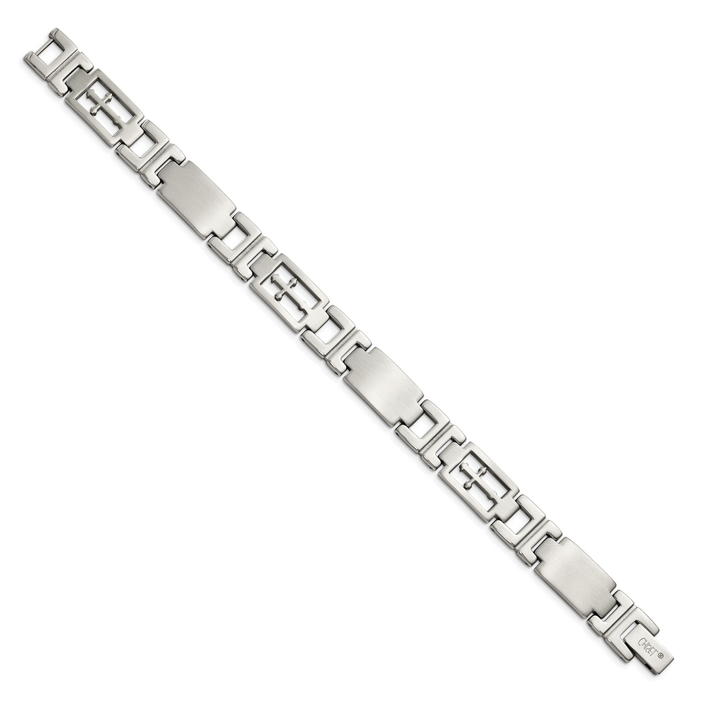 Brushed & Polished Cross Link Bracelet in Stainless Steel