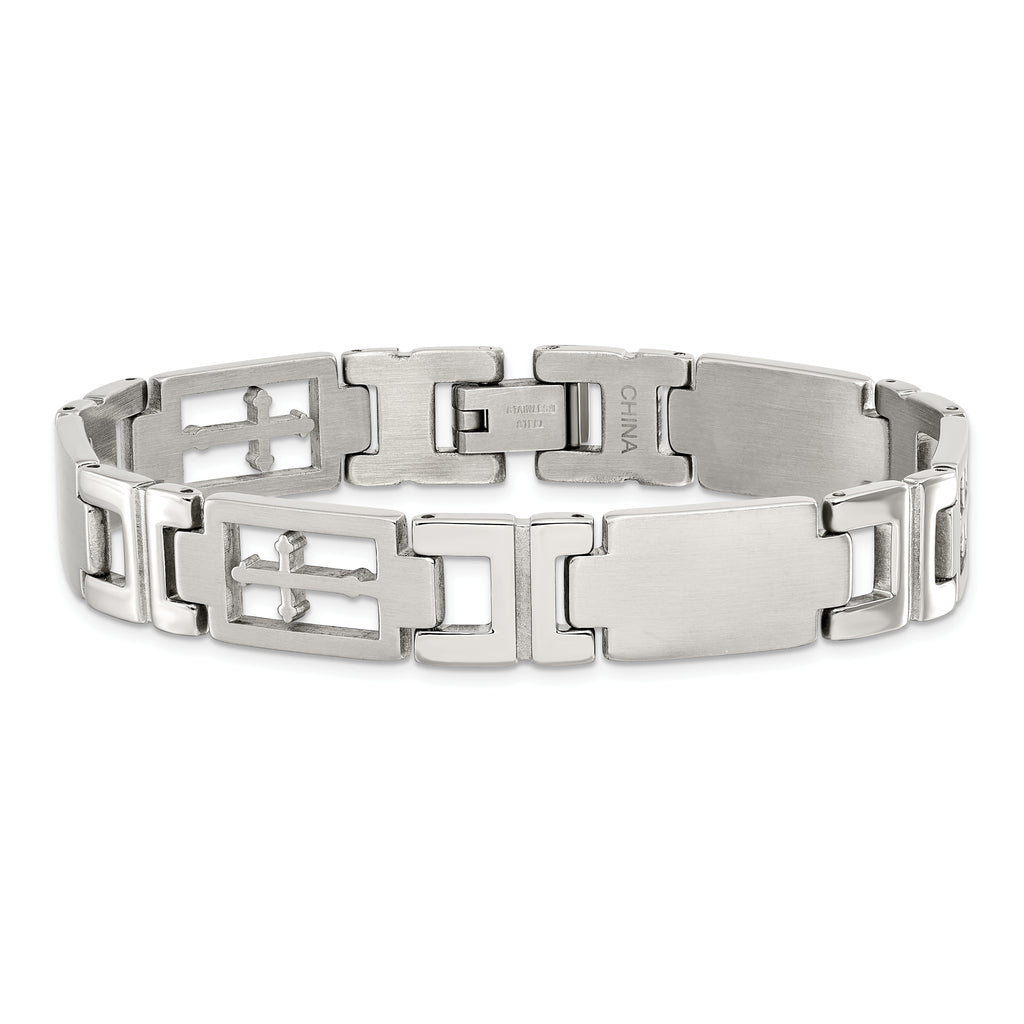 Brushed & Polished Cross Link Bracelet in Stainless Steel