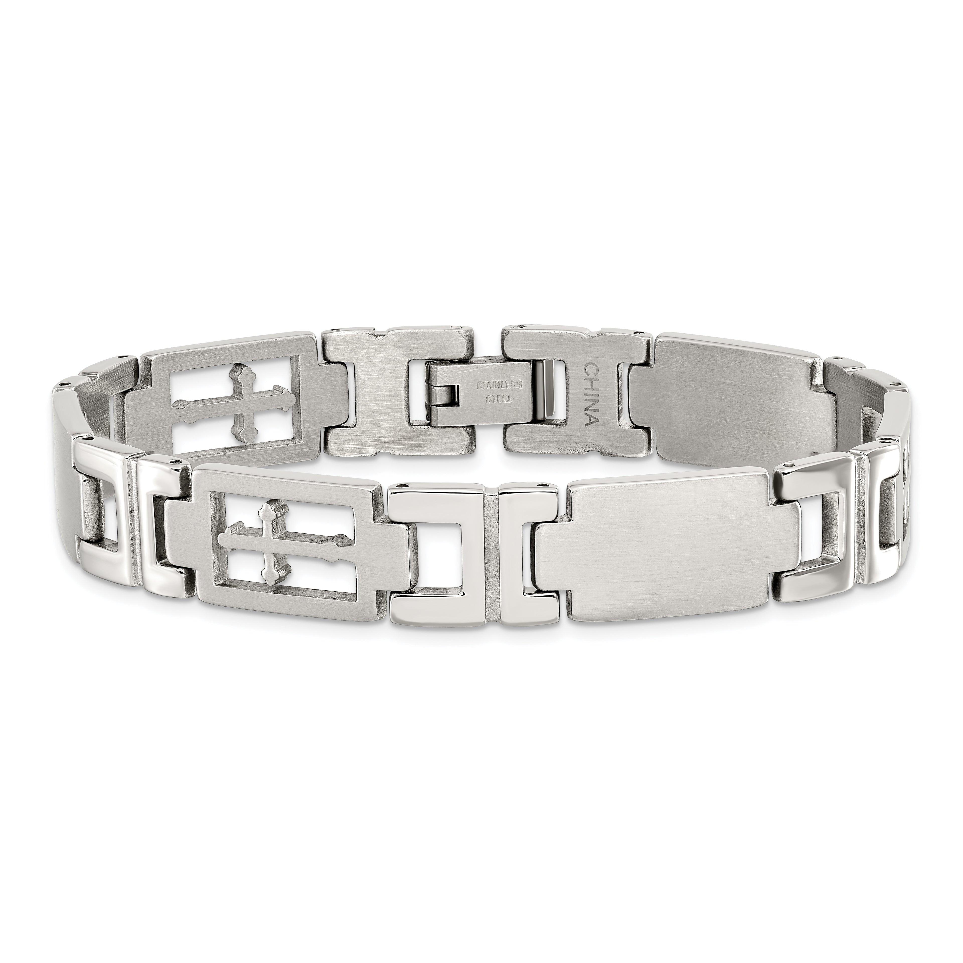 Brushed & Polished Cross Link Bracelet in Stainless Steel