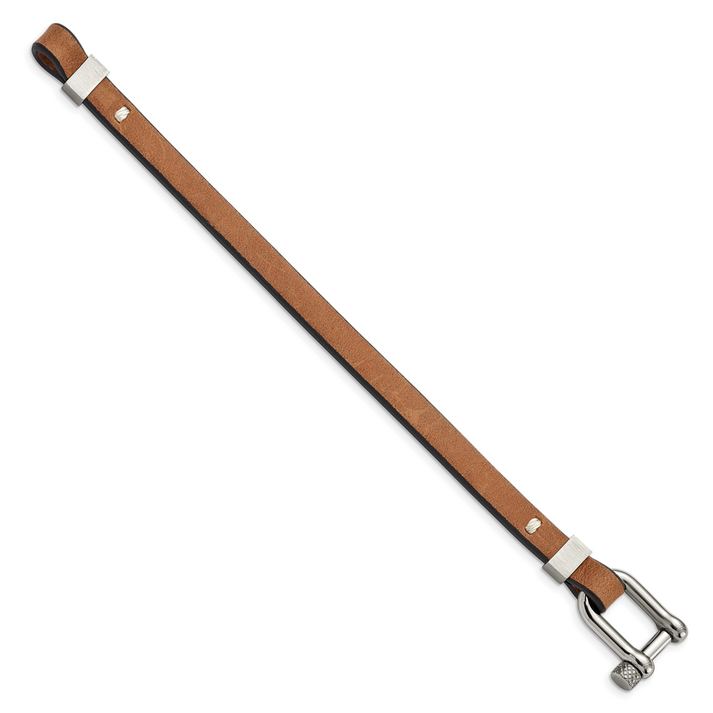 Black & Tan Leather Bracelet in Stainless Steel