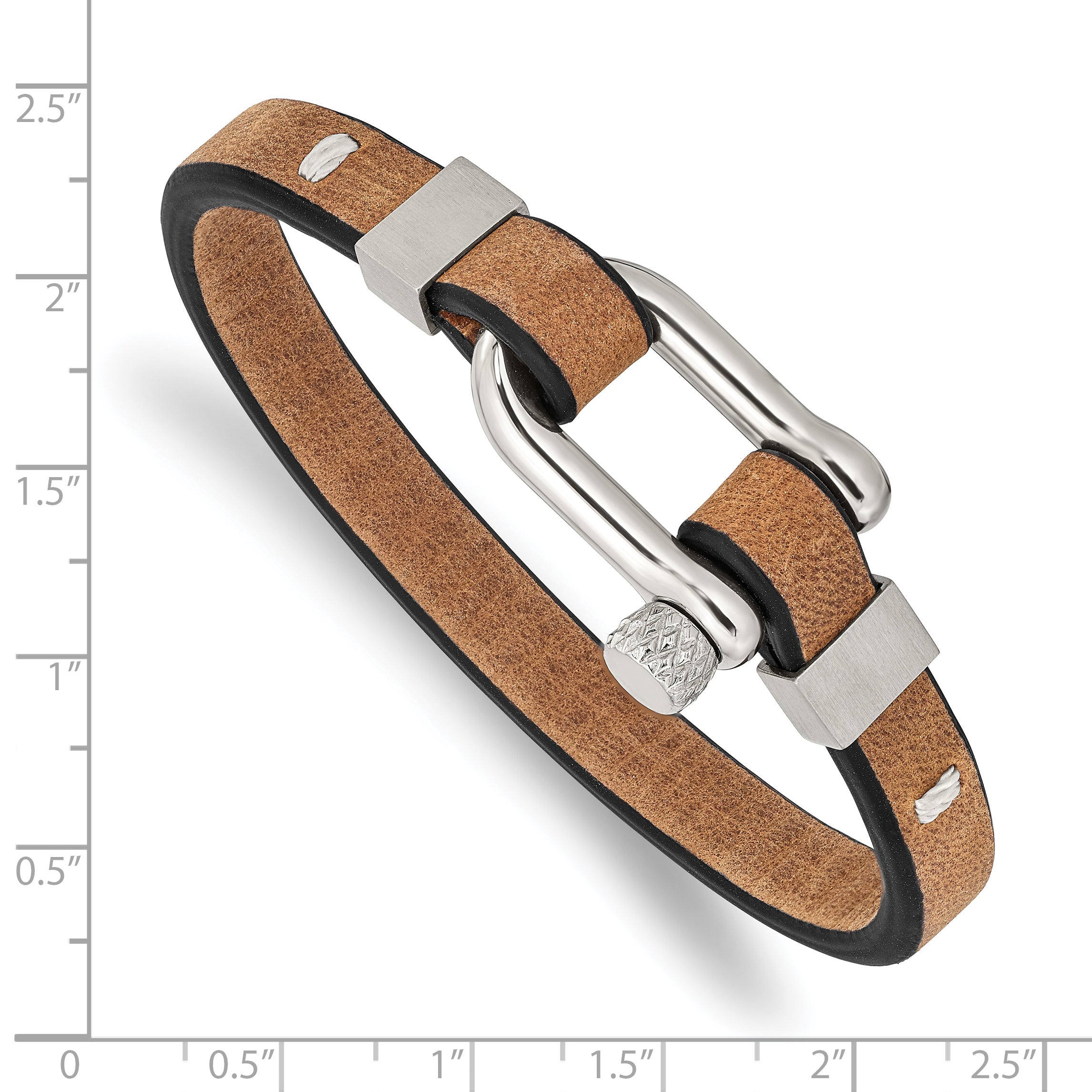 Black & Tan Leather Bracelet in Stainless Steel