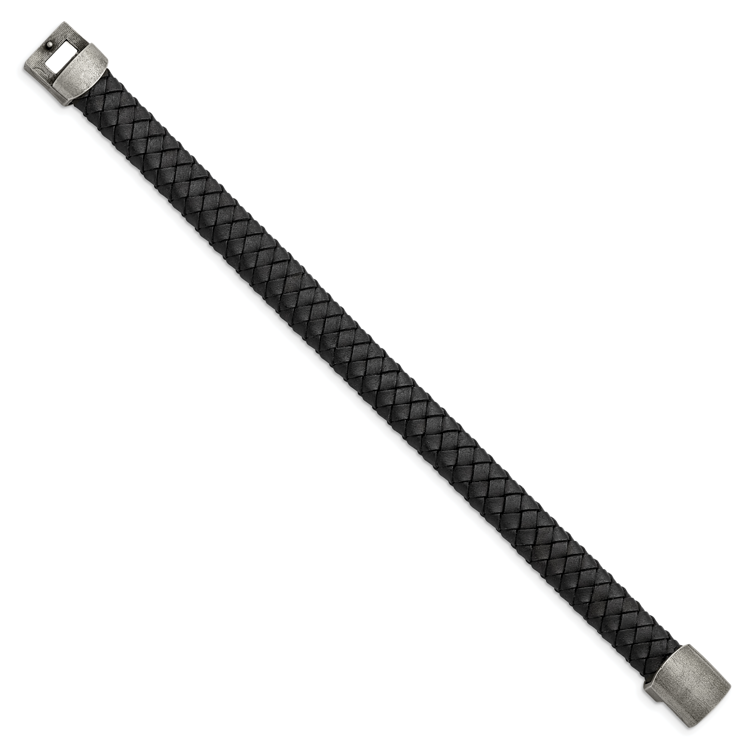 Antiqued Braided Leather Bracelet in Stainless Steel