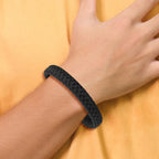 Antiqued Braided Leather Bracelet in Stainless Steel