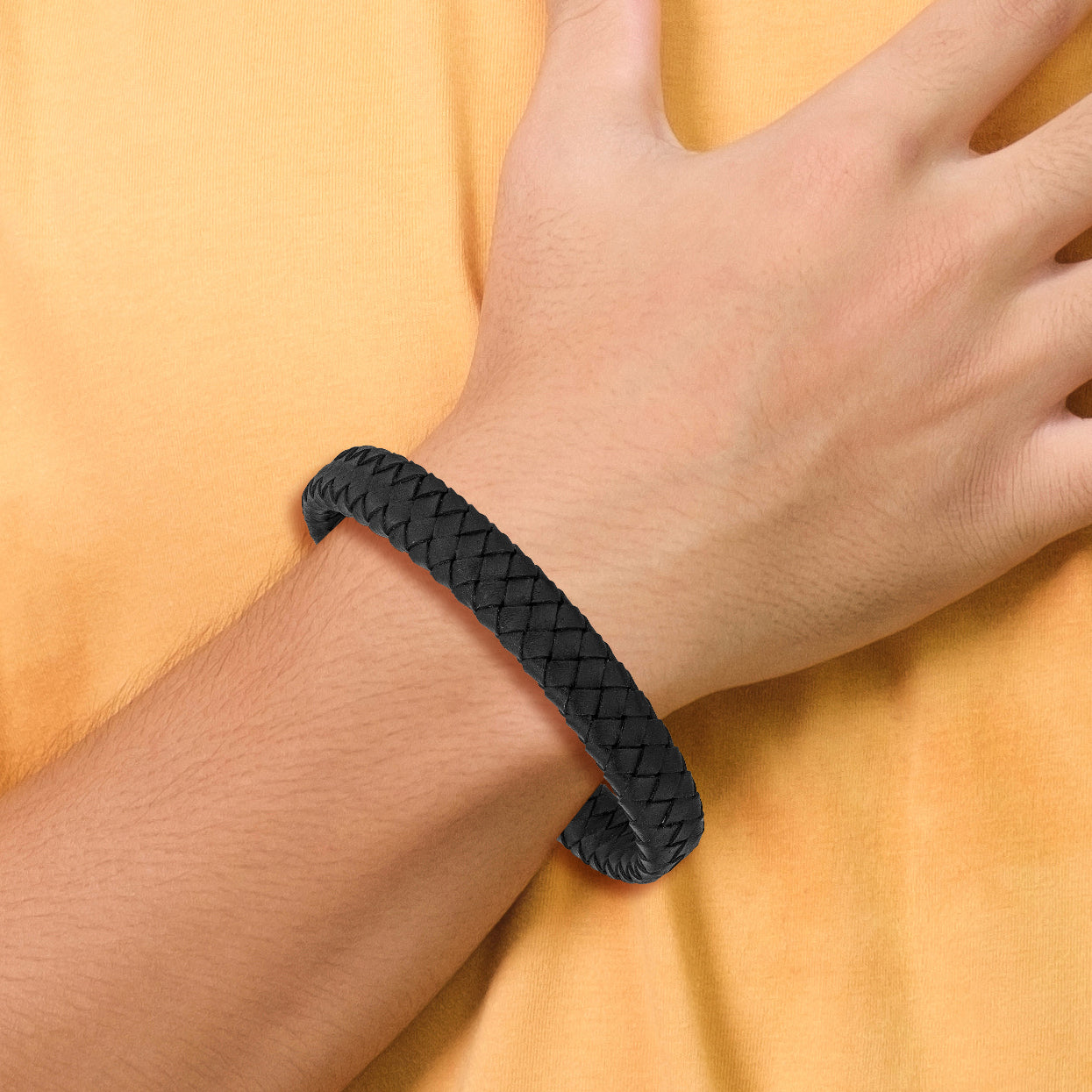 Antiqued Braided Leather Bracelet in Stainless Steel