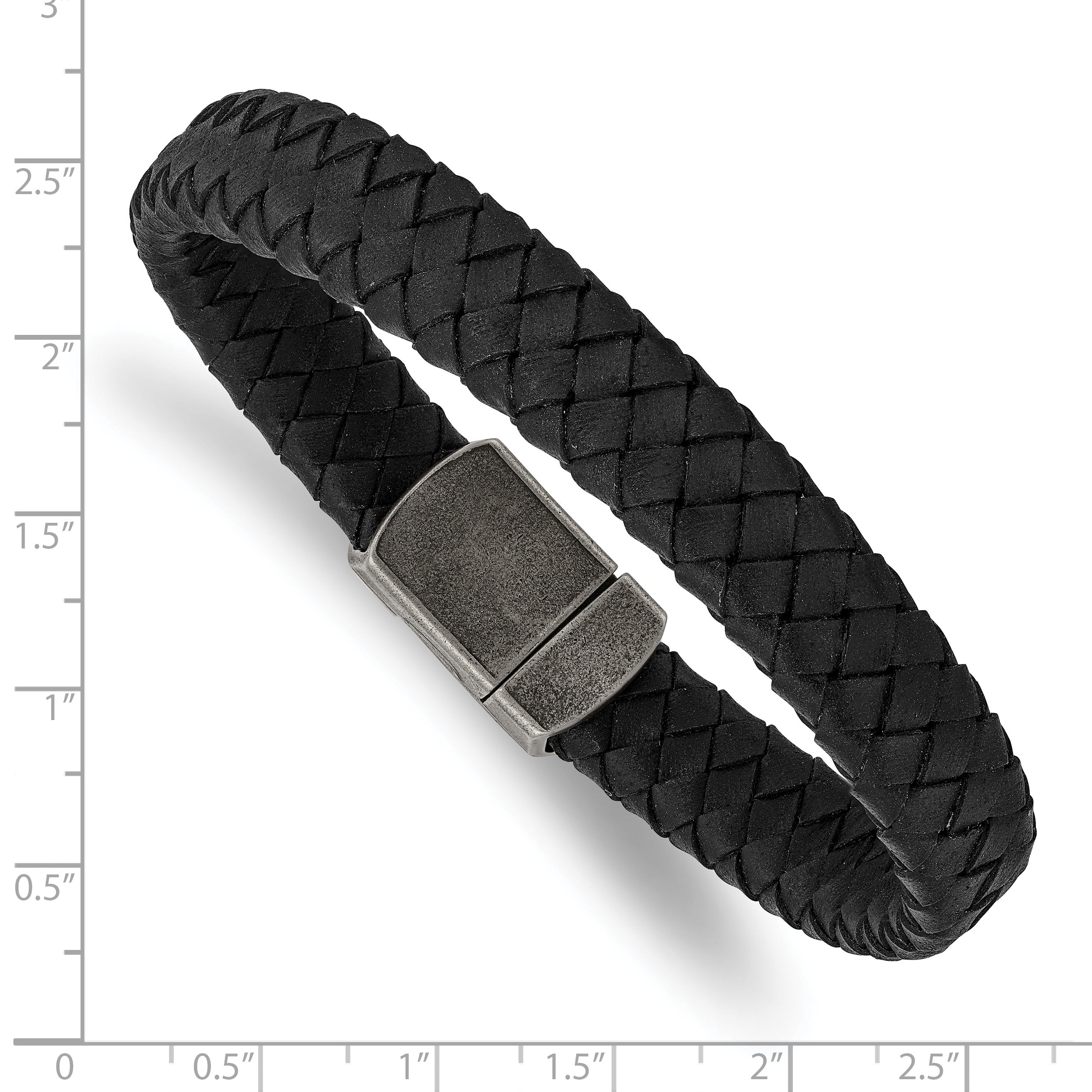 Antiqued Braided Leather Bracelet in Stainless Steel