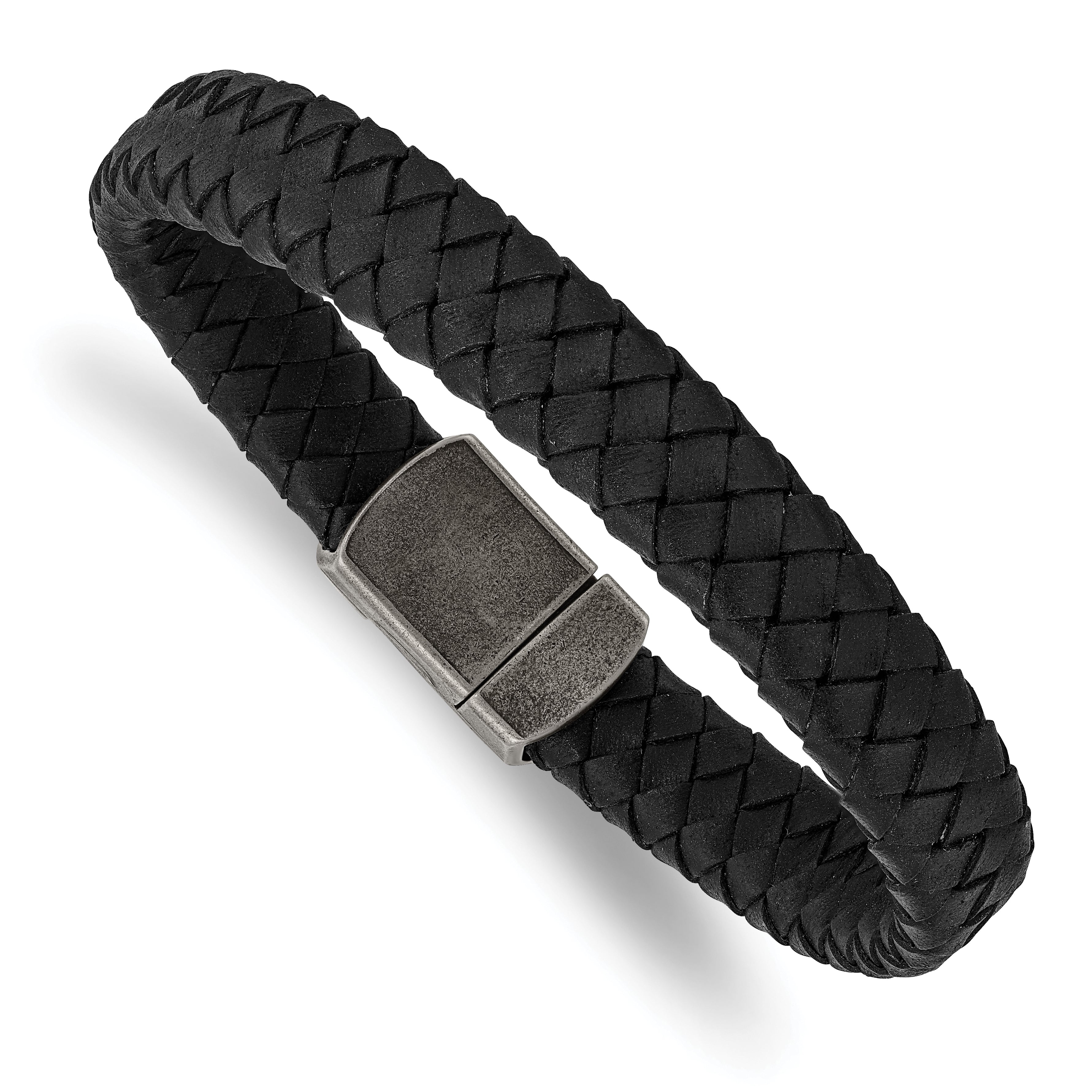 Chisel Stainless Steel Antiqued Black Braided Leather 8.25 inch Bracelet Main image