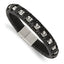 Chisel Stainless Steel Polished Chain and Black Leather 8.25 inch Bracelet
