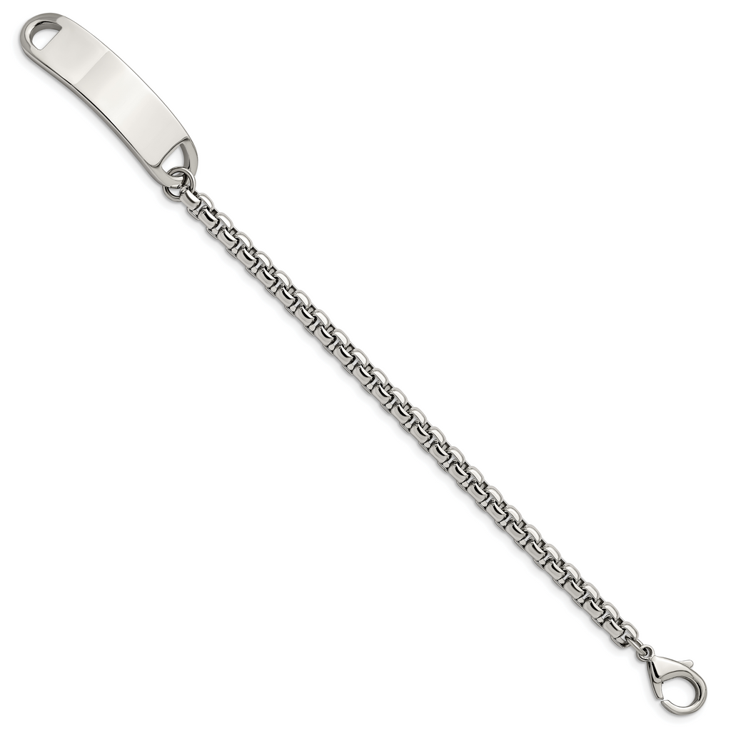 Polished Box Chain ID Bracelet in Stainless Steel