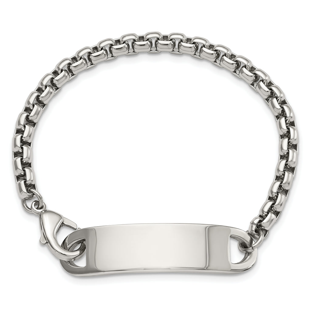 Polished Box Chain ID Bracelet in Stainless Steel