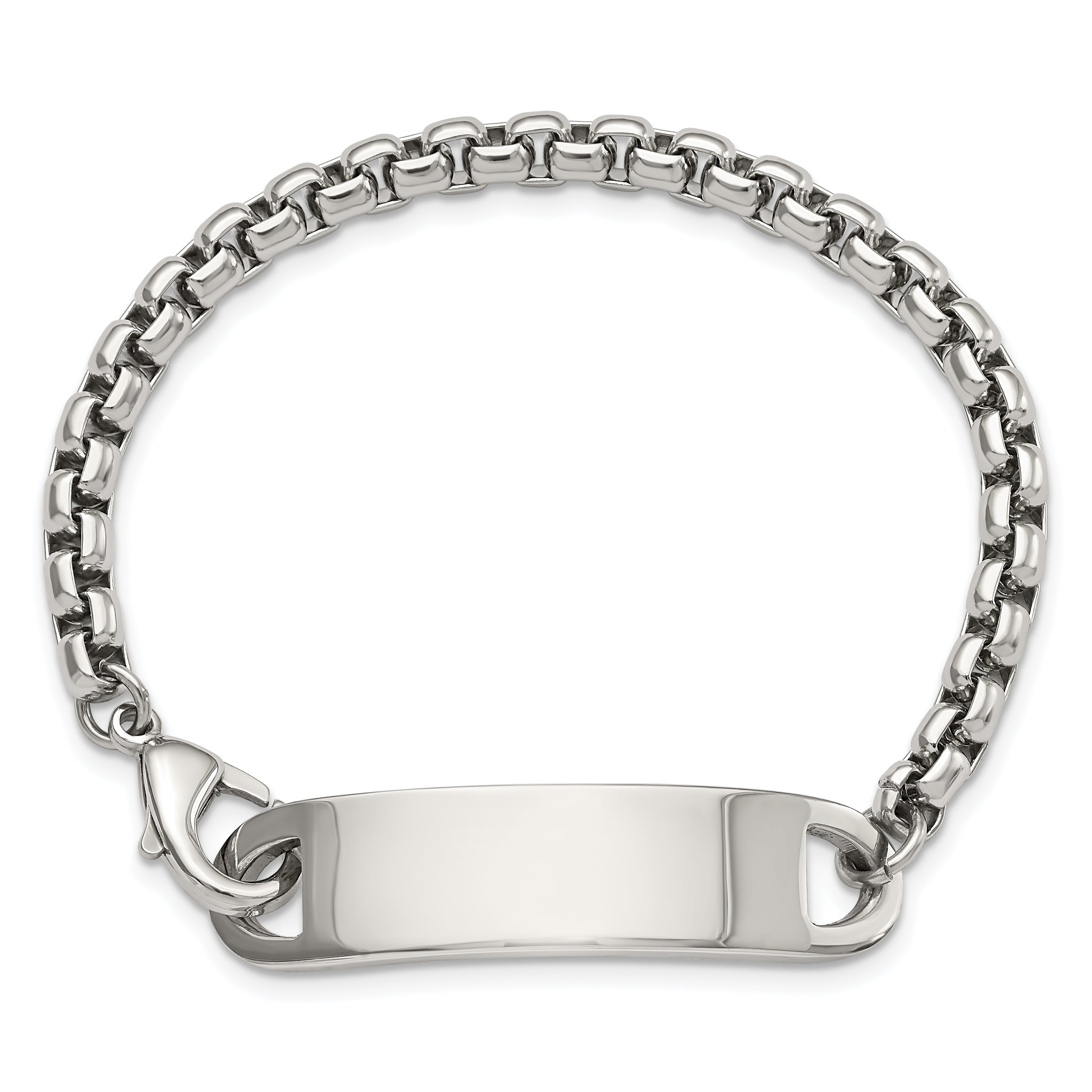 Polished Box Chain ID Bracelet in Stainless Steel