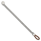 Curb Chain & Braided Leather Bracelet in Stainless Steel