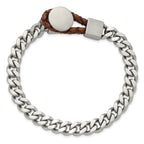 Curb Chain & Braided Leather Bracelet in Stainless Steel