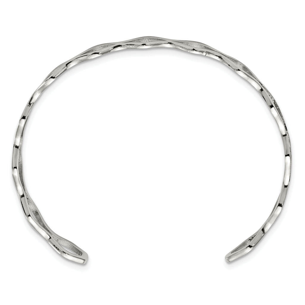 Chisel Stainless Steel Polished Wavy Cuff Bangle