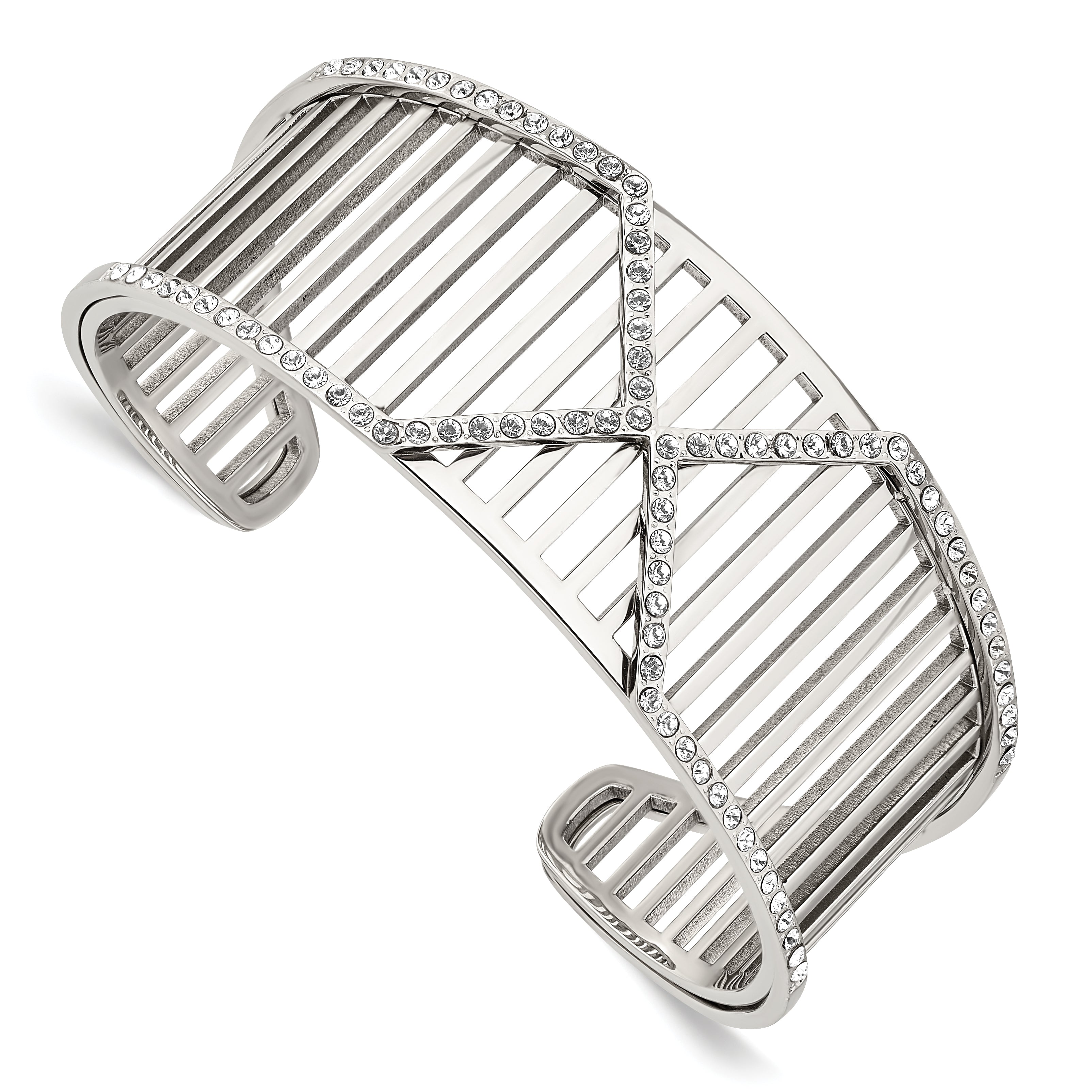 Stainless Steel 25mm Polished with Swarovski Crystals X Cuff Bangle Main image