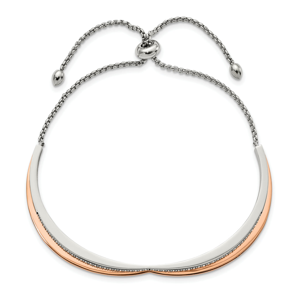 Chisel Stainless Steel Polished Rose IP-plated with Crystal from Crystal Heart Shaped Adjustable Bangle Bracelet - Up to 9.5
