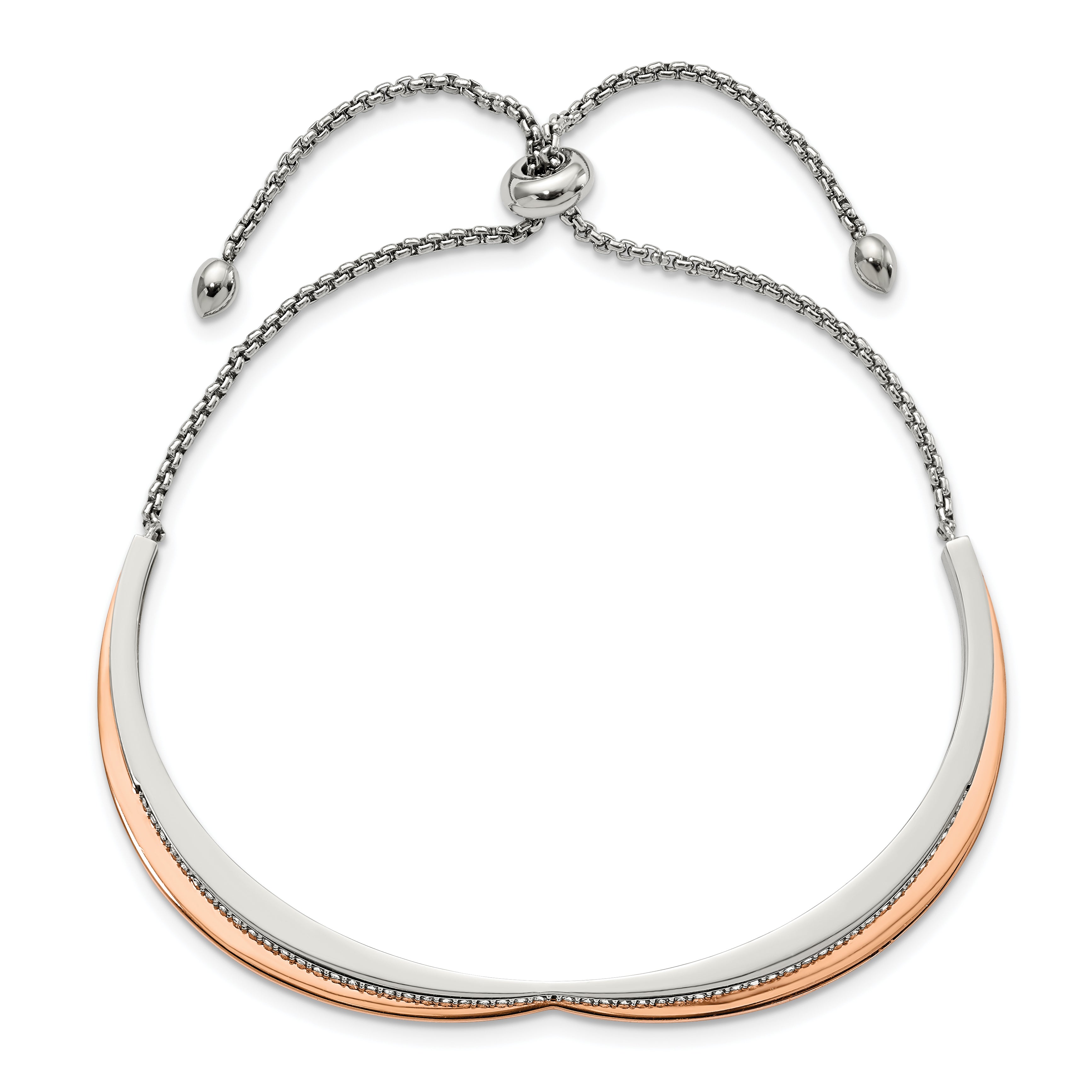 Chisel Stainless Steel Polished Rose IP-plated with Crystal from Crystal Heart Shaped Adjustable Bangle Bracelet - Up to 9.5
