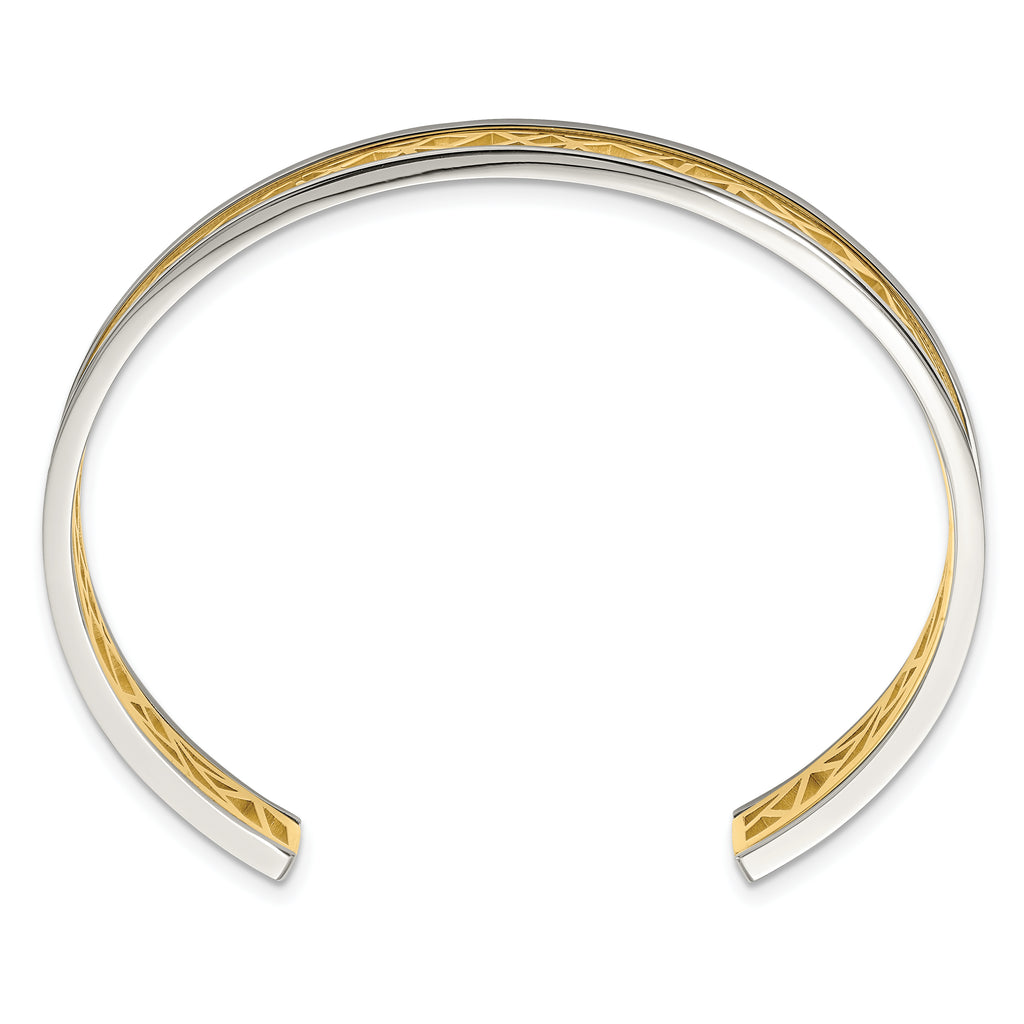 Chisel Stainless Steel Polished Yellow IP-plated Cut out Center 9.5mm Cuff Bangle